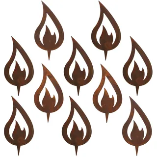 GWHOLE 10 Stück Flamme Edelrost Rost deko für Garten Weihnachten Weihnachtsdeko Rostoptik Kerze Advent zum Stecken 12 x 6 cm