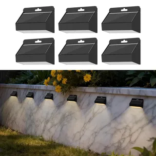 Smiling Shark Solarleuchten für Außen, 6 Stück LED Solar Wandleuchte Aussen IP65 Wasserdichte Wandlampe Solar Zaunleuchten für Garten Stufen Zäune Geländer Terrasse Balkon Treppen, Warmweiß