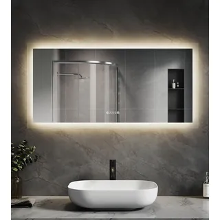 SVNR Badezimmerspiegel Mit Beleuchtung LED-120 x 60 cm Hintergrundbeleuchtung und 4mm Kupferfreiem, Wandmontierter Multifunktionaler Badezimmerspiegel, Aluminiumrahmen, 3000-6400K, LED-Smart-Spiegel