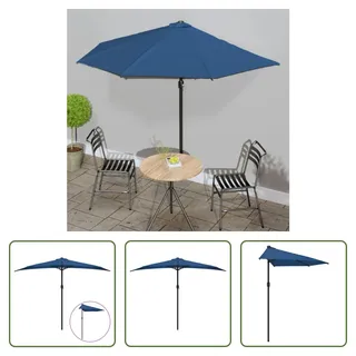 The Living Store Balkon-Sonnenschirm Alu-Mast Blau 300x155x223cm Halbrund - Blau