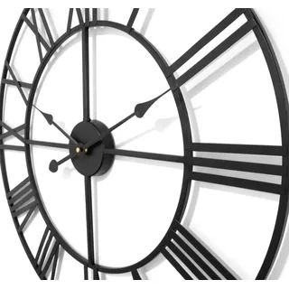 Technoline Metall-Wanduhr 60cm,XXL, Vintage Wanduhr mit römischen Ziffern,extra leises Uhrwerk,Designer Wanduhr,für Schlafzimmer,Wohnzimmer,Küche,Halle,Lobby Metall,schwarz,WT1615