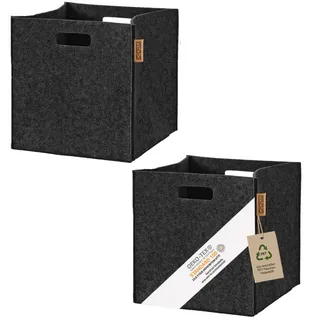 Miqio® Design Aufbewahrungsbox Filz 2er Set | 30x30x30 cm | Organizer Faltbox | Aufbewahrungskorb | Regalbox Kallax Einsatz | Dunkelgrau