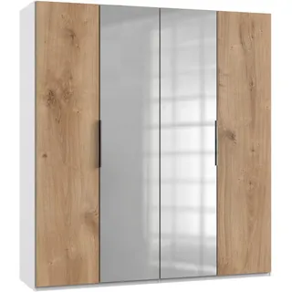 Level 200 x 216 x 58 cm Plankeneiche Nachbildung/weiß mit Spiegeltüren