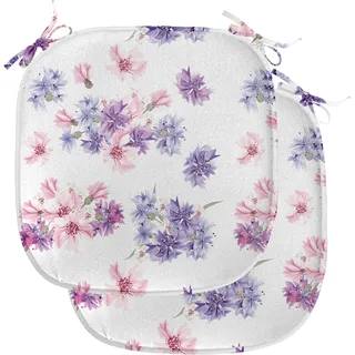 ABAKUHAUS Aquarell Polster für Esszimmerstühle, Hochzeit Blumen, Dekoratives wasserfestes Kissen mit Riemen für Küchensitze, 40 cm x 40 cm-2er Pack, Lavendel Lila Rosa - Weiß