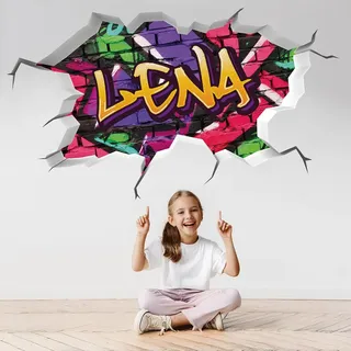 tjapalo® vr200 3D Wandtattoo Graffiti Name Wandaufkleber Kinderzimmer Mädchen wandtattoo Teenager Cool Wandtattoo Kinderzimmer Name, Größe: B64xH37cm