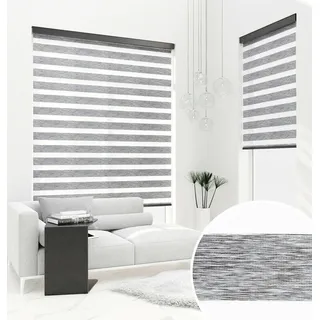 PREMIUM DOPPELROLLO BH19 NATUR GRAU mit Alu Kassette (45x220 cm, Kassettenfarbe: schwarz) - Schwarz