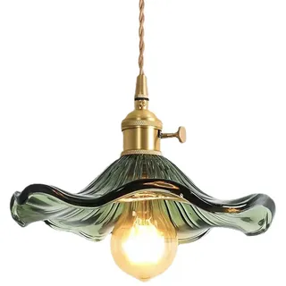 S-Cevada Pendelleuchte mit Glas Lotusblatt Lampenschirm, Industrial Vintage E27 Decken Hängelampe, Bauernhaus Esszimmer Kücheninsel Kronleuchter (Grün)