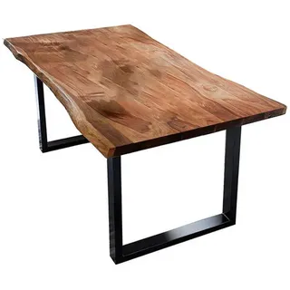 KAWOLA Esstisch LORE 200x100cm massiv mit Baumkante Nussbaumfarben Fuß schwarz