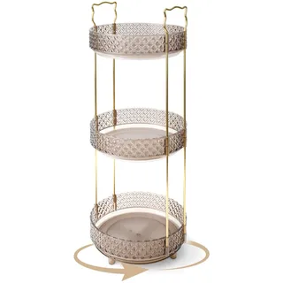cozary Make-up Organizer Drehbar, Kosmetik-Organizer Rund,Schminktisch Organizer 3 Ebenen, Kosmetik Aufbewahrung Anpassbar für Schminktisch, Transparent