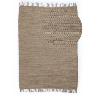 carpetfine Flickenteppich Kelim Chindi uni, Taupe 190x290 cm, handgewebt, | Fleckerlteppich aus Baumwolle, für Wohnzimmermit Fransen