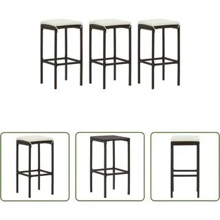 The Living Store Barhocker mit Kissen 3 Stk. Braun Poly Rattan - Braun