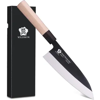 WILDMOK 19,4 cm Deba-Messer Asiatisches Usuba-Lachsmesser Sashimi-Messer Deutsche Edelstahlklinge und traditioneller Holzgriff
