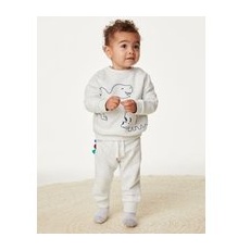 Boys M&S Collection 2pc Cotton Rich Dinosaur Outfit (0-3 Yrs) - Grey Marl, Grey Marl - 12-18
