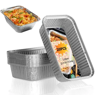 Zephyra 20 Stück Aluschalen Grill, Alu Grillschalen, Alu Tropfschalen, Grillschalen Aluminium, Einwegschale, Tropfschale für Backen, Grillen, Braten, Kochen, Kuchen, Obst, 22 * 16 * 5.5CM/1100ML