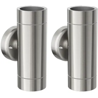 ledscom.de 2 Stück Wandleuchte WEDO für außen, IP44, Up-/Downlight, edelstahl matt, rund, 2x GU10 max. 35W