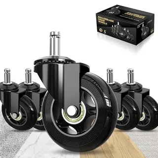 Soontrans Bürostuhl Rollen Universal, 11 mm x 22 mm, Upgrade Ihren Bürostuhl, Nie Wieder Bodenschutzmatte & Hundehaar, Kratzerfrei, Glattes & Leises Gleiten, Gummi Rollen für Bürostühle 5er (Schwarz)