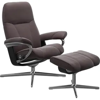 Relaxsessel STRESSLESS "Consul", rot (bordeaux paloma), B:82cm H:102cm T:72cm, Sessel, Relaxsessel, mit Hocker, mit Cross Base, Größe S, M & L, Holzakzent Schwarz