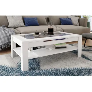 byLIVING Couchtisch Ralph, Breite 110 cm, mit Glaseinsatz und Schubkasten weiß