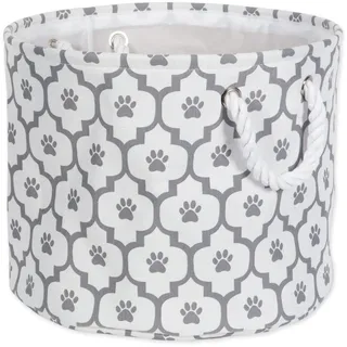 Bone Dry Zusammenklappbarer Aufbewahrungsbehälter für Haustiere, Pfotenabdruck, Polyester, rund, klein, 30,5 x 30,5 x 22,9 cm, Gittergrau