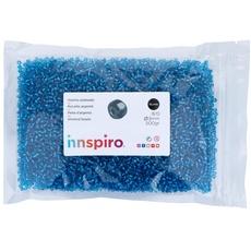 INNSPIRO Glasstein, rund, silberfarben, blau, für Kinder, 3,0 mm, 8/0, 500 g.