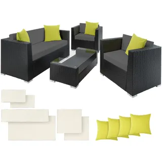 Tectake München Rattan Lounge-Set grau schwarz