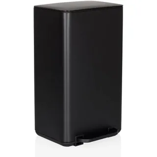 hjh OFFICE Mülleimer Küche, 30 Liter CLEAN NATURA Softclose Abfalleimer aus Metall, Tretmülleimer mit Inneneimer, Schwarz Matt