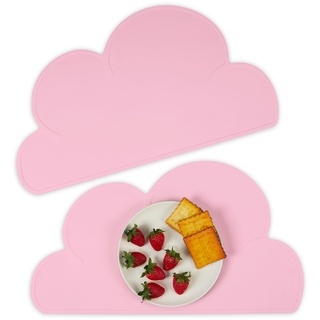 Relaxdays Platzdeckchen Kinder, 2er Set, Wolke, rutschfest, abwaschbar, Tischset Baby, B x T: 47,5 x 26,5 cm, rosa