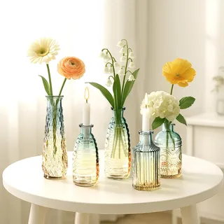 DOKKOME Vase Glas 5PCS Glasvase Set Glasvasen für Tischdeko Vase Klein Mini Vasen Tulpenvase für Home Hochzeit Party