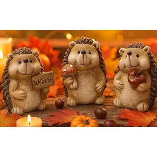 khevga Deko-Figuren Herbst Niedliche Igel aus Terracotta und Polyresin im 3er liebevolle Herbstdekoration für Tisch, Fensterbank, Regal, Garten oder Eingangsbereich, perfekt für gemütliche Deko-Ideen
