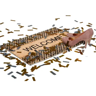 Relaxdays Fußmatte Welcome Kokos, HBT: 1,5 x 60 x 40 cm, Glitzer, rechteckig, rutschfest, Kokosfaser, Gummi, mehrfarbig