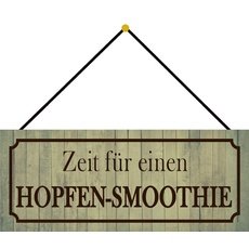 Schatzmix Bier Zeit für EIN Hopfen-Smoothie tin Sign lustig 27x10cm mit Kordel Blechschild, Blech, Mehrfarbig, 27x10 cm
