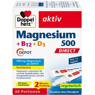 Queisser DOPPELHERZ Magnesium 500 + B12 + D3 Depot Pellets 60 St.