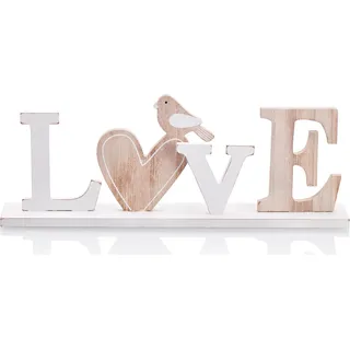 com-four® Deko Aufsteller aus Holz - Schriftzug LOVE mit Herz und Vogel - Deko-Schriftzug zum Hinstellen - dekorativer Aufsteller für Frühjahr und Sommer