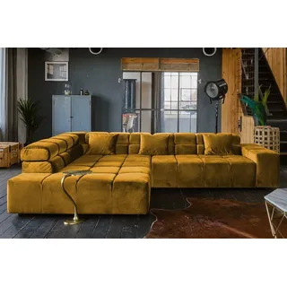 KAWOLA Sofa NEVADA Ecksofa Velvet curry Recamiere links