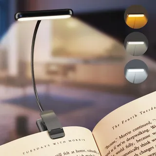 iFalarila Leselampe Buch Klemme, Breite Lichtabdeckung, USB C Wiederaufladbare Buchlampe mit 3 Farben & 10 Helligkeit dimmbar, flexibler Schwanenhals, klemmleuchte, Leselicht für Kinder