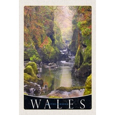 Blechschild 18x12 cm Wales England Fluss Wald