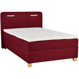 Moderano Boxbett , Rot , Textil, Holzwerkstoff , Buche , massiv , H2 , Höhe ca. 15 cm , 100x200 cm , Bettkasten, Beleuchtung, in verschiedenen Größen erhältlich , Schlafzimmer, Betten, Boxspringbetten