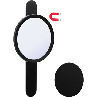 DEUSENFELD KM10B - Magnet Kosmetikspiegel mit 2 selbstklebenden Wandplatten, Klebespiegel, magnetisch abnehmbar, Ø15cm, 10x Vergrößerung, matt schwarz - Schwarz