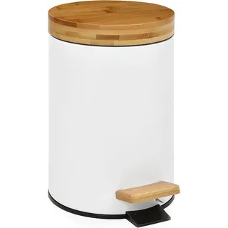 Papierkorb mit Pedal Andrea House Weiß Mattierend Metall Bambus 3 L (Ø 17 x 26 cm)