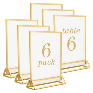 Niciksty A5 Acryl Thekenaufsteller, Goldenes Seitenklares Acryl Werbeaufsteller T, Doppelseitiger Tabellenmenü Display -Ständer für Hochzeitstischnummern, Restaurantschilder, 6 Stück