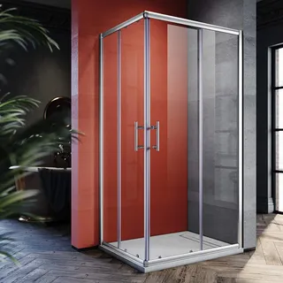 SONNI 90x76cm Eckeinstieg Duschkabine ohne duschtasse, Sicherheitsglas Schiebetür Eckdusche Duschabtrennung Duschschiebetür Glas