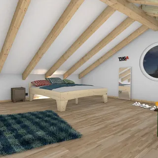 Holzbett Massivholzbett Zinkenbett (Fichte) "Rosi" 180 200 38 ohne Kopfteil - Naturbelassen