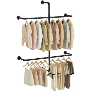 Yawinhe Kleiderstange für die Wand, Offener Kleiderschrank, Kleiderständer für Wand, Garderobenständer industriell, für Schlafzimmer, Schwarz, YMG103B