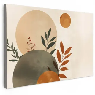 MuchoWow Leinwandbild Formen - Rund - Blätter - Beige Wanddeko 90x60 cm , Rostfarben , Textil , Kiefer , Rechteckig , 90x60 cm , FSC 100% , gerahmt , Bilder & Rahmen, Bilder, Leinwandbilder