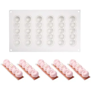 Mousse-Kuchenform Silikon backformen für Kuchen - 3D backform DIY Dessert Mould, 6 Löcher Konkave Kugel Langer Streifen, weiß