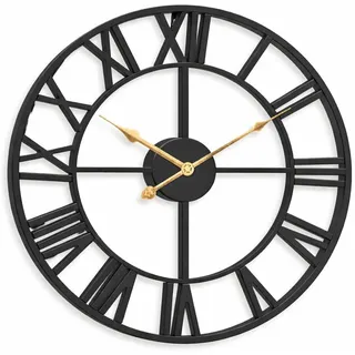 Pytha Sight Vintage Wanduhr Groß Wohnzimmer Ohne Tickgeräusche, XXL Grosse Industrial Römische Ziffern 75cm Metall Schwarz Wanduhren Modern, Wohnzimmer, Küche, Büro,Esszimmer,Heimdekoration