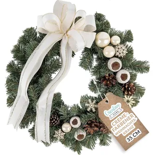 Creative Home Türkranz Beige 35 cm Tannenkranz Künstlich Weihnachten Adventskranz Indoor & Outdoor Weihnachtskranz Türschmuck Weihnachtsdeko - Beige