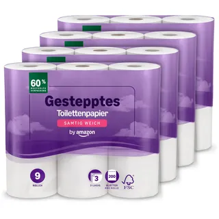 by Amazon Toilettenpapier, 3-lagig Gestepptes, Samtig Weich, 36 Rollen (9 Rollen, 4-er Pack), 200 Blätter pro Rolle, FSC-Zertifiziert