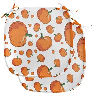 ABAKUHAUS Ernte Polster für Esszimmerstühle, Halloween Pralle Kürbis, Dekoratives wasserfestes Kissen mit Riemen für Küchensitze, 40 cm x 40 cm-2er Pack, Orange Grün Weiß