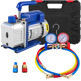 VEVOR 4 CFM Vakuumpumpe 220 V 50 Hz Klimaanlage Unterdruckpumpe Vakuumgeräte Pumpe 1720 U Refrigerant Vacuum Pump, Vakuumgeräte Verteiler-Manometer-Set für Klimaanlage Kfz-Kühlsystemen